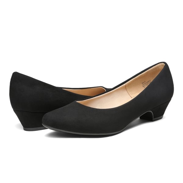 Low Heel Chunky Pump Shoes - BLACK SUEDE - 3